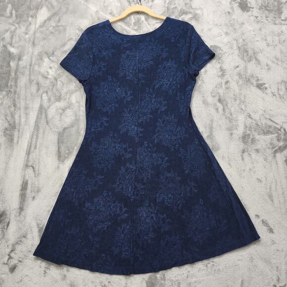 Vintage Maurices Dress Women L Blue Floral Short Sleeve Faux Button Front Skater - Picture 3 of 9